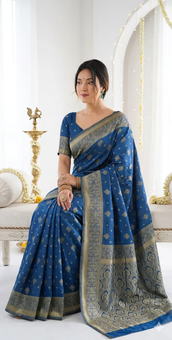 FLUIT_LESVETEMENTS_Self_Design_Kanjivaram_Jacquard_Saree_with_Unstitched_Blouse_(Dark_Blue)