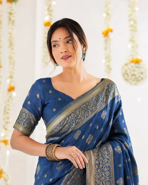 FLUIT_LESVETEMENTS_Self_Design_Kanjivaram_Jacquard_Saree_with_Unstitched_Blouse_(Dark_Blue)