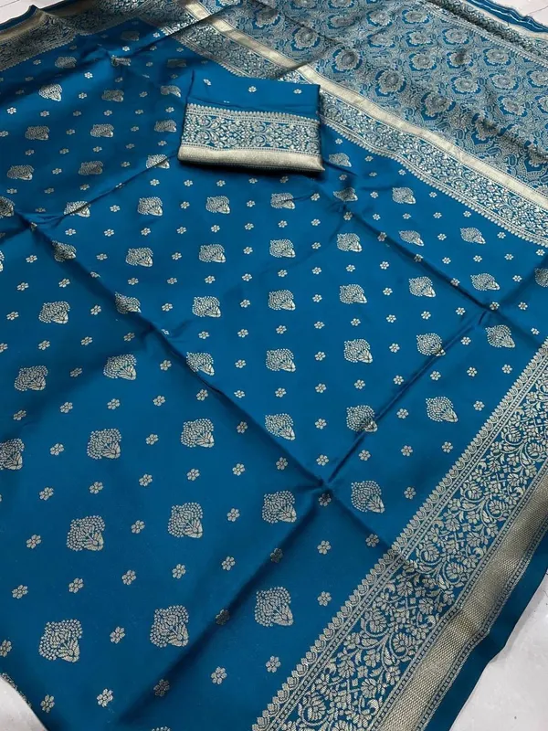 FLUIT_LESVETEMENTS_Self_Design_Kanjivaram_Jacquard_Saree_with_Unstitched_Blouse_(Dark_Blue)