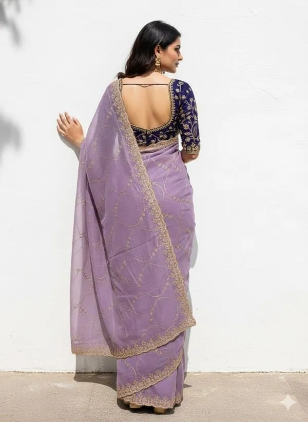 FLUIT_LESVETEMENTS_Embroidered_Bollywood_Georgette_Saree_with_Unstitched_Blouse_(Purple)