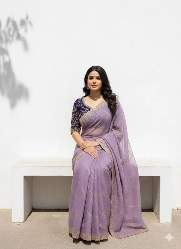 FLUIT_LESVETEMENTS_Embroidered_Bollywood_Georgette_Saree_with_Unstitched_Blouse_(Purple)