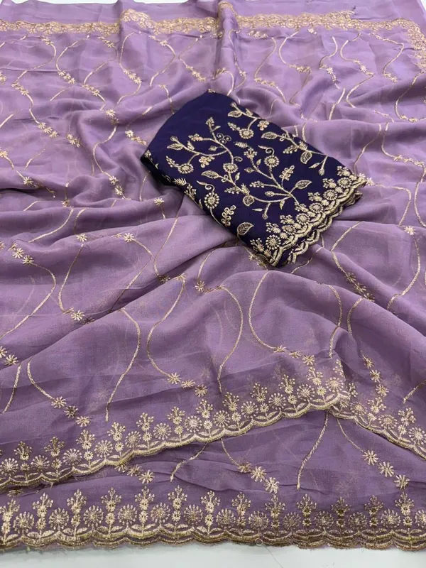 FLUIT_LESVETEMENTS_Embroidered_Bollywood_Georgette_Saree_with_Unstitched_Blouse_(Purple)