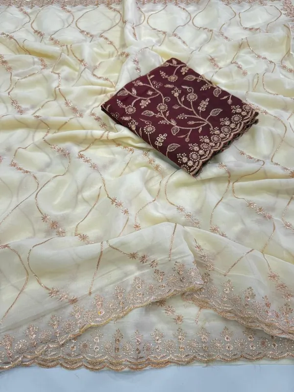 FLUIT_LESVETEMENTS_Embroidered_Bollywood_Georgette_Saree_with_Unstitched_Blouse_(Cream)