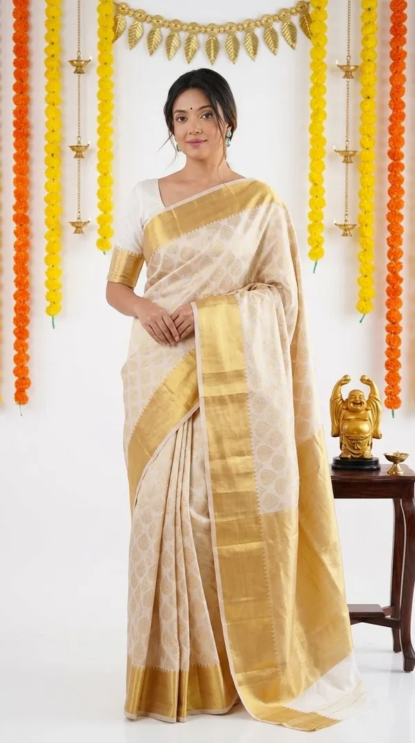 FLUIT_LESVETEMENTS_Self_Design_Kanjivaram_Jacquard_Saree_with_Unstitched_Blouse_(White)