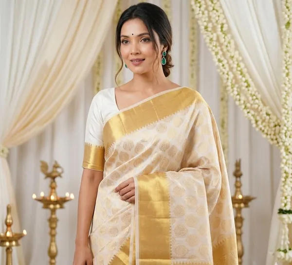 FLUIT_LESVETEMENTS_Self_Design_Kanjivaram_Jacquard_Saree_with_Unstitched_Blouse_(White)