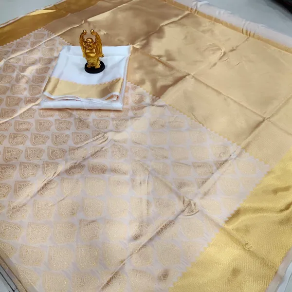 FLUIT_LESVETEMENTS_Self_Design_Kanjivaram_Jacquard_Saree_with_Unstitched_Blouse_(White)