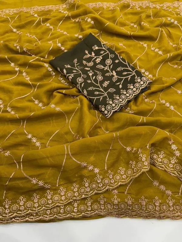 FLUIT_LESVETEMENTS_Embroidered_Bollywood_Georgette_Saree_with_Unstitched_Blouse_(Yellow)