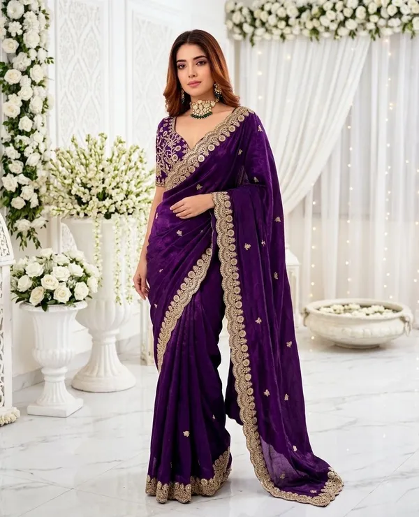 FLUIT_LESVETEMENTS_Embroidered_Bollywood_Satin_Saree_with_Unstitched_Blouse_(Purple)