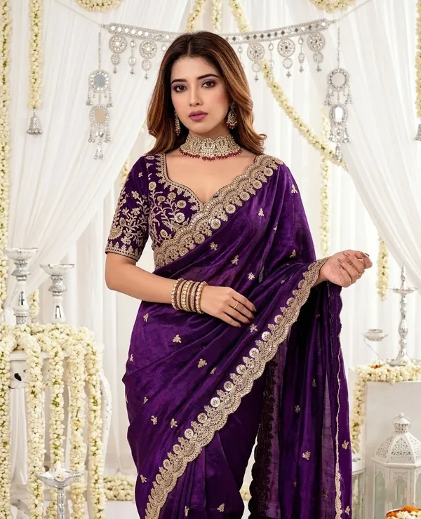 FLUIT_LESVETEMENTS_Embroidered_Bollywood_Satin_Saree_with_Unstitched_Blouse_(Purple)