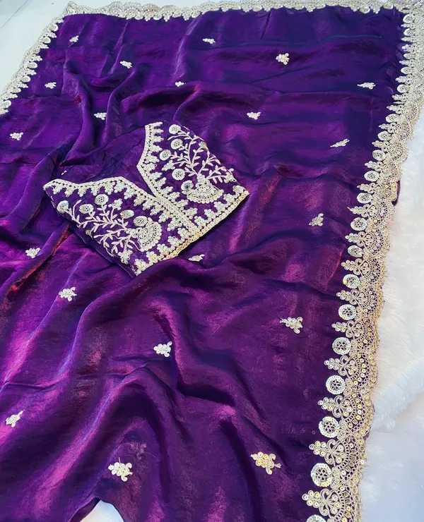 FLUIT_LESVETEMENTS_Embroidered_Bollywood_Satin_Saree_with_Unstitched_Blouse_(Purple)