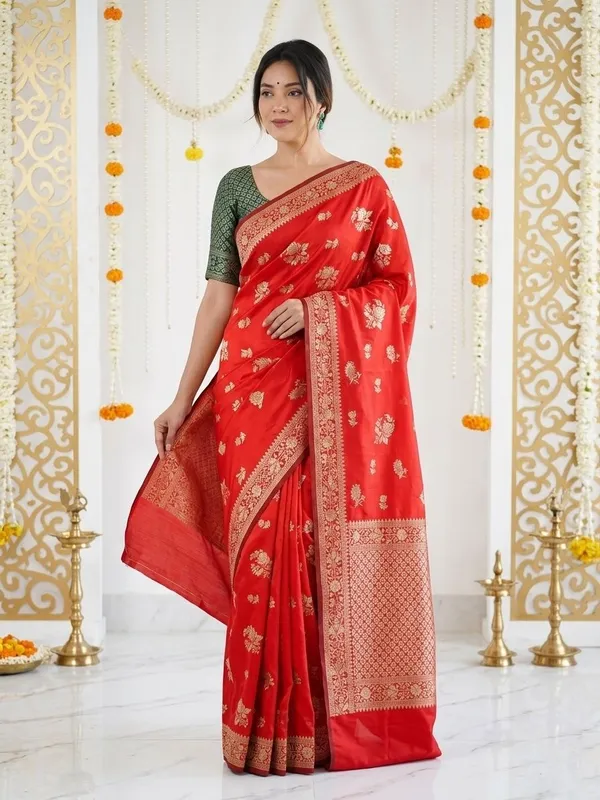 FLUIT_LESVETEMENTS_Self_Design_Kanjivaram_Jacquard_Saree_with_Unstitched_Blouse_(Red)