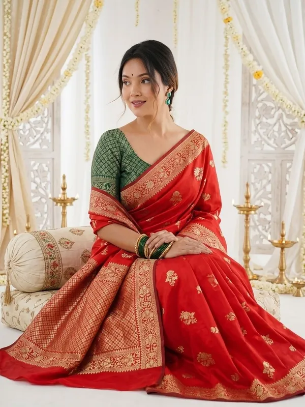 FLUIT_LESVETEMENTS_Self_Design_Kanjivaram_Jacquard_Saree_with_Unstitched_Blouse_(Red)