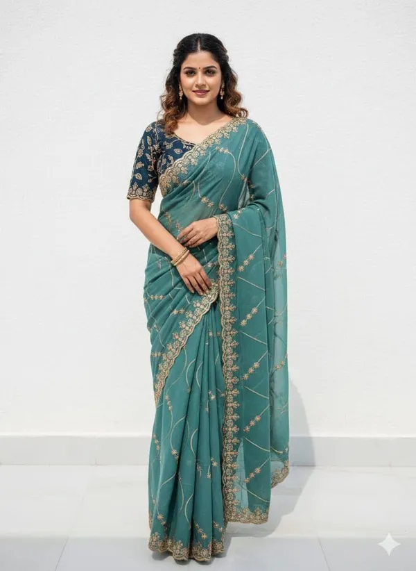 FLUIT_LESVETEMENTS_Embroidered_Bollywood_Georgette_Saree_with_Unstitched_Blouse_(Light_Blue)