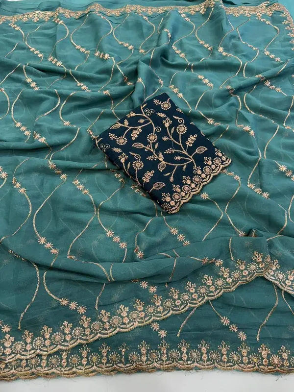 FLUIT_LESVETEMENTS_Embroidered_Bollywood_Georgette_Saree_with_Unstitched_Blouse_(Light_Blue)