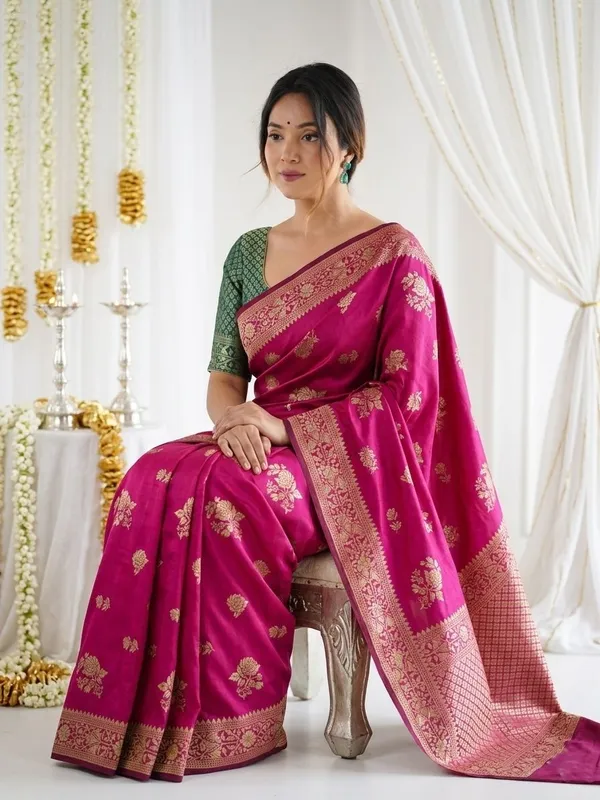 FLUIT_LESVETEMENTS_Self_Design_Kanjivaram_Jacquard_Saree_with_Unstitched_Blouse_(Pink)