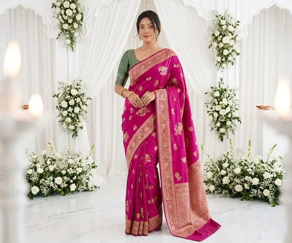 FLUIT_LESVETEMENTS_Self_Design_Kanjivaram_Jacquard_Saree_with_Unstitched_Blouse_(Pink)