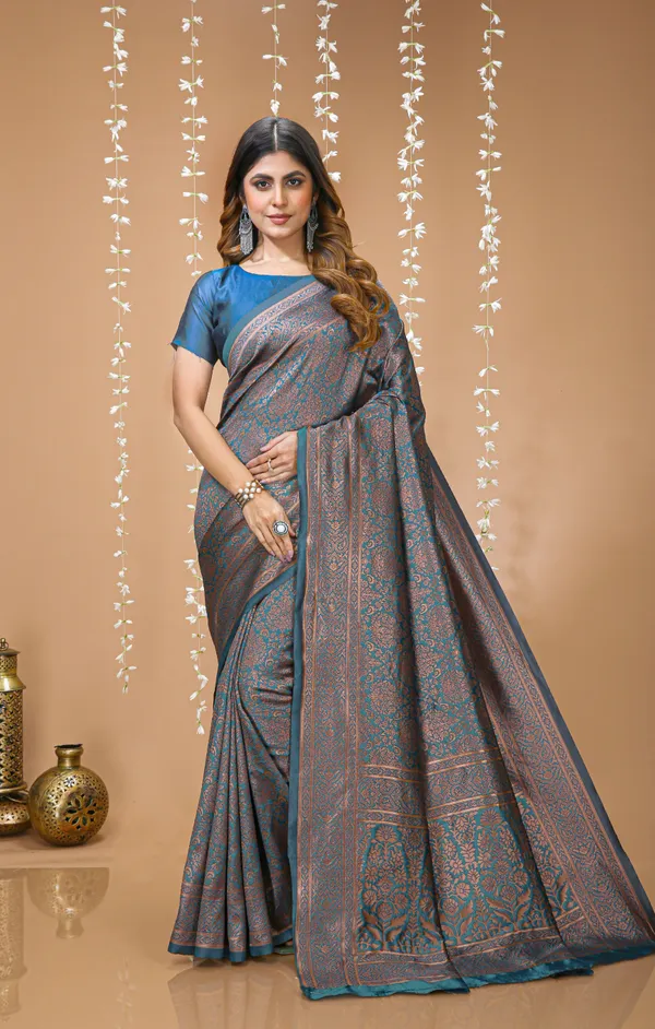 FLUIT_LESVETEMENTS_Self_Design_Kanjivaram_Jacquard_Saree_with_Unstitched_Blouse_(Light_Blue)