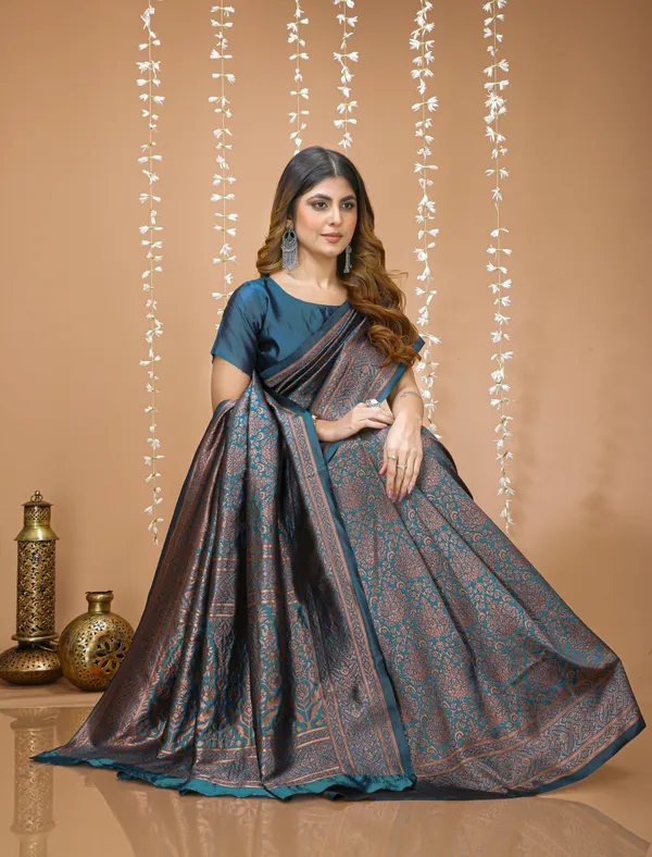 FLUIT_LESVETEMENTS_Self_Design_Kanjivaram_Jacquard_Saree_with_Unstitched_Blouse_(Light_Blue)