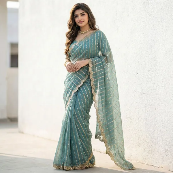 FLUIT_LESVETEMENTS_Embroidered_Bollywood_Satin_Saree_with_Unstitched_Blouse_(Light_Green)