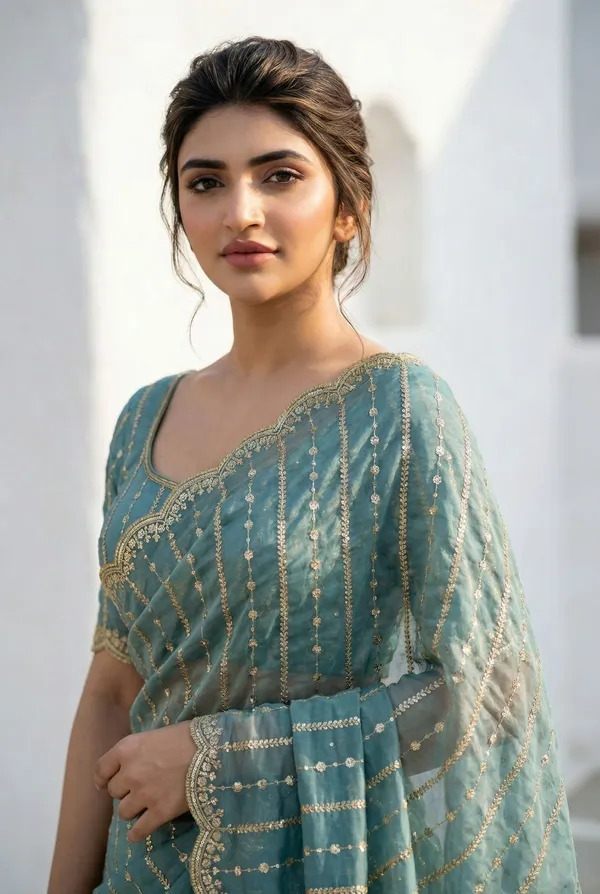 FLUIT_LESVETEMENTS_Embroidered_Bollywood_Satin_Saree_with_Unstitched_Blouse_(Light_Green)