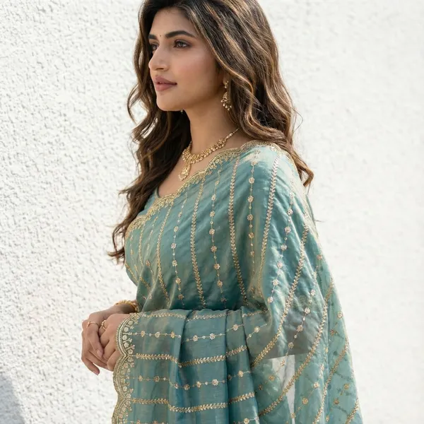 FLUIT_LESVETEMENTS_Embroidered_Bollywood_Satin_Saree_with_Unstitched_Blouse_(Light_Green)