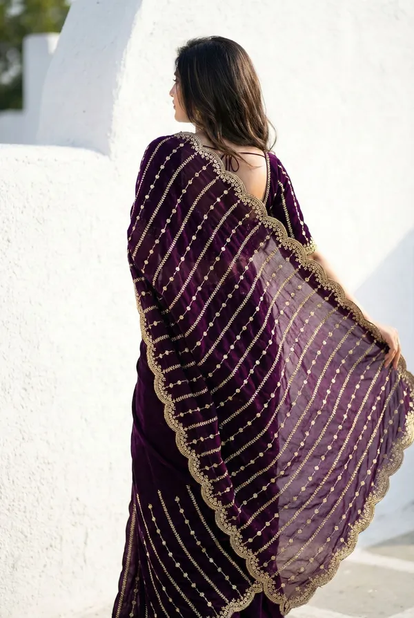 FLUIT_LESVETEMENTS_Embroidered_Bollywood_Satin_Saree_with_Unstitched_Blouse_(Purple)