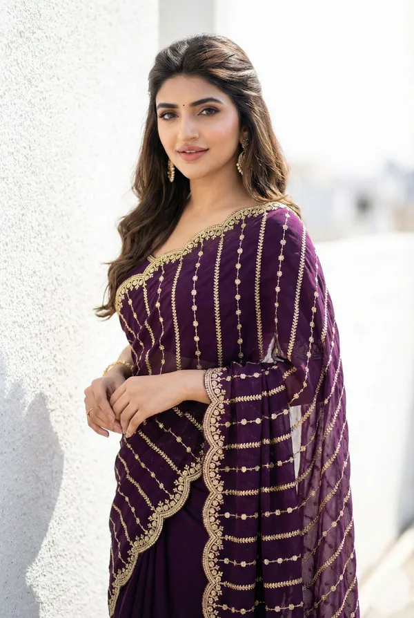 FLUIT_LESVETEMENTS_Embroidered_Bollywood_Satin_Saree_with_Unstitched_Blouse_(Purple)