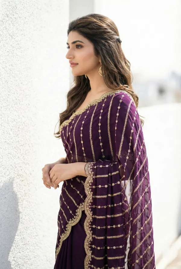 FLUIT_LESVETEMENTS_Embroidered_Bollywood_Satin_Saree_with_Unstitched_Blouse_(Purple)