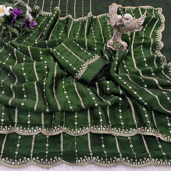 FLUIT_LESVETEMENTS_Embroidered_Bollywood_Satin_Saree_with_Unstitched_Blouse_(Dark_Green)