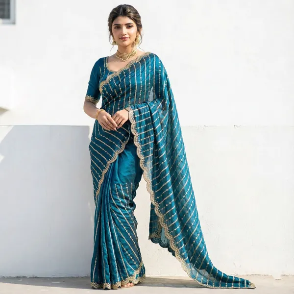 FLUIT_LESVETEMENTS_Embroidered_Bollywood_Satin_Saree_with_Unstitched_Blouse_(Dark_Blue)