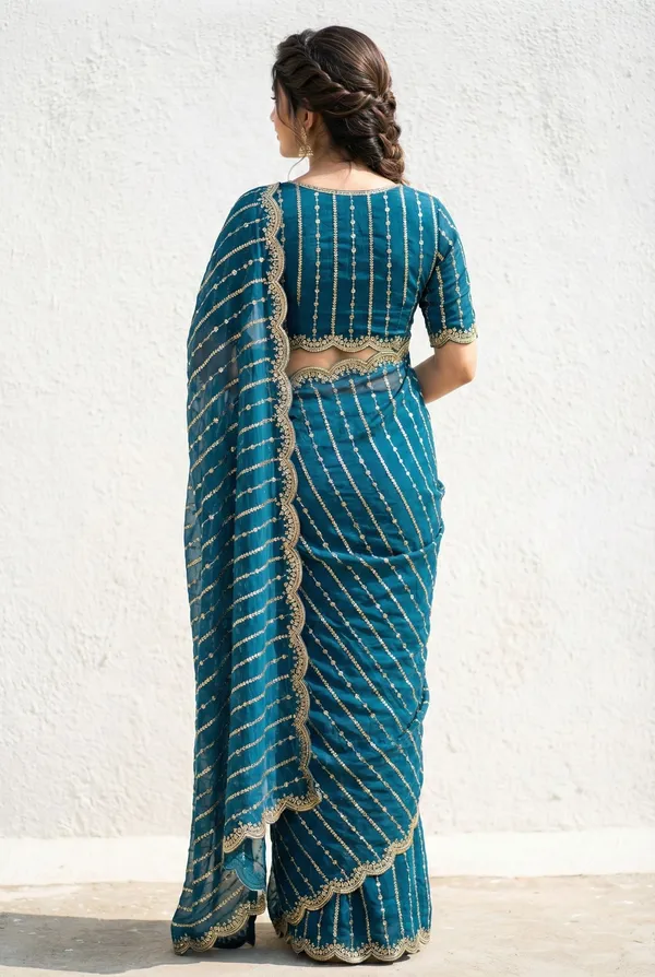 FLUIT_LESVETEMENTS_Embroidered_Bollywood_Satin_Saree_with_Unstitched_Blouse_(Dark_Blue)