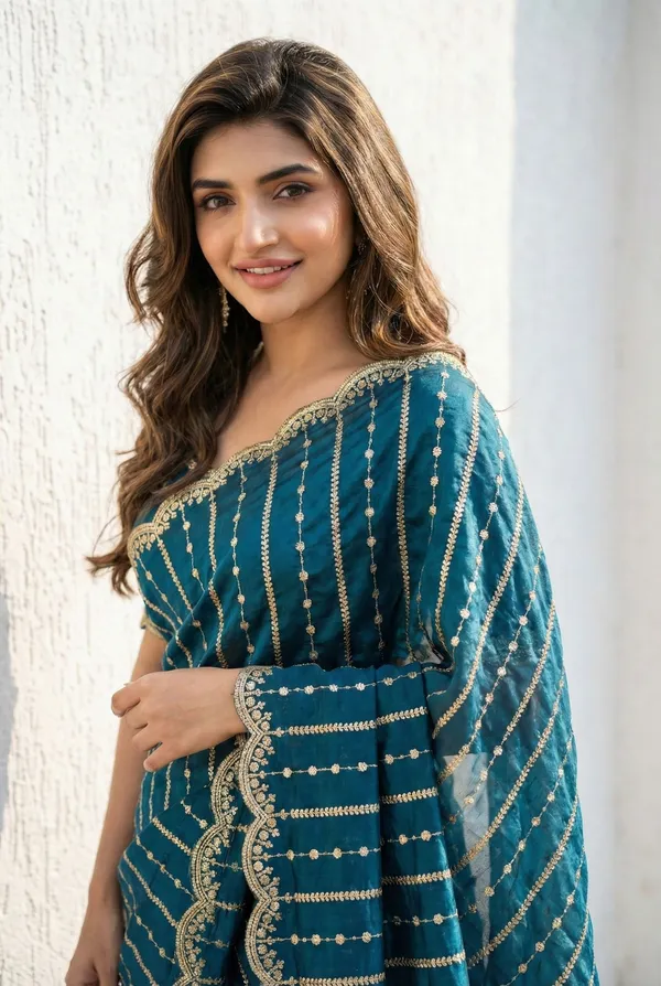 FLUIT_LESVETEMENTS_Embroidered_Bollywood_Satin_Saree_with_Unstitched_Blouse_(Dark_Blue)