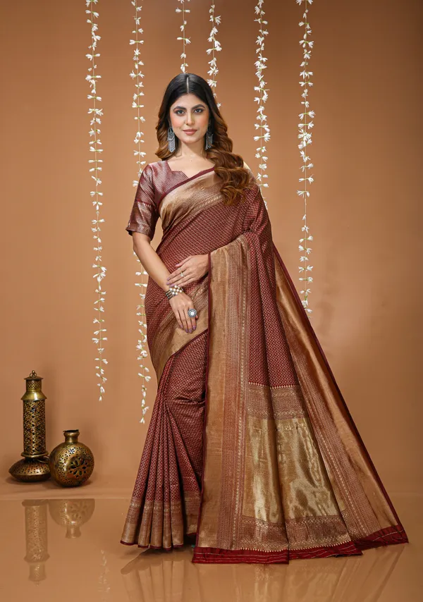 FLUIT_LESVETEMENTS_Self_Design_Kanjivaram_Jacquard_Saree_with_Unstitched_Blouse_(Brown)