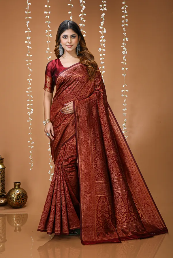 FLUIT_LESVETEMENTS_Self_Design_Kanjivaram_Jacquard_Saree_with_Unstitched_Blouse_(Maroon)
