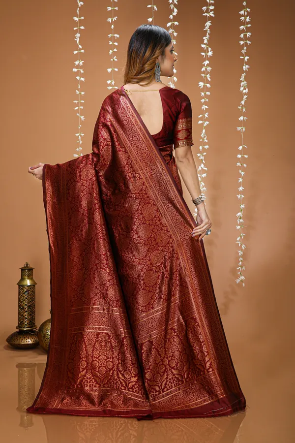 FLUIT_LESVETEMENTS_Self_Design_Kanjivaram_Jacquard_Saree_with_Unstitched_Blouse_(Maroon)