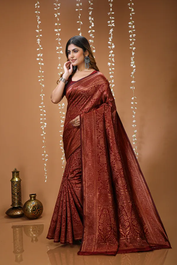 FLUIT_LESVETEMENTS_Self_Design_Kanjivaram_Jacquard_Saree_with_Unstitched_Blouse_(Maroon)