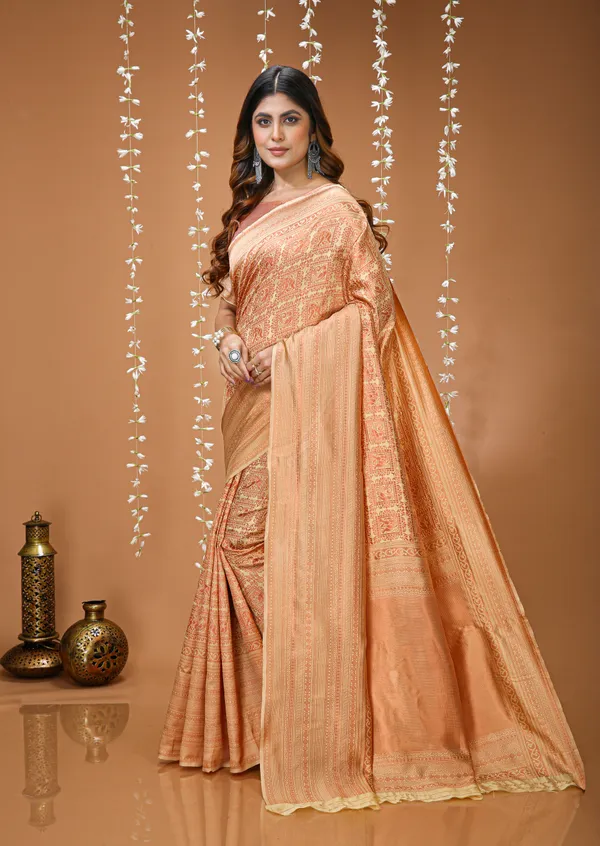 FLUIT_LESVETEMENTS_Self_Design_Kanjivaram_Jacquard_Saree_with_Unstitched_Blouse_(Orange)
