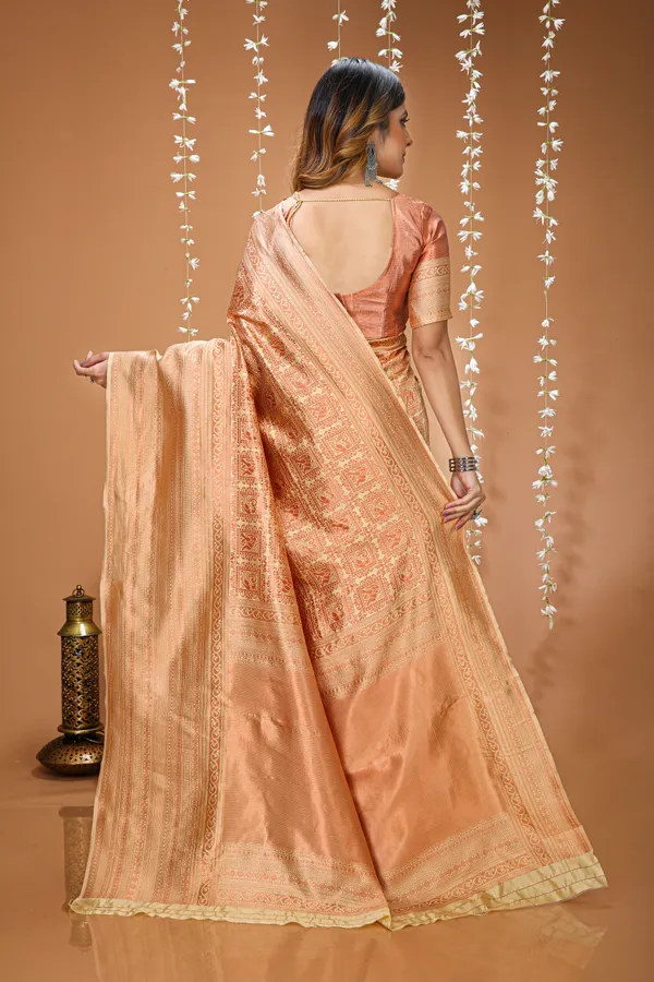 FLUIT_LESVETEMENTS_Self_Design_Kanjivaram_Jacquard_Saree_with_Unstitched_Blouse_(Orange)
