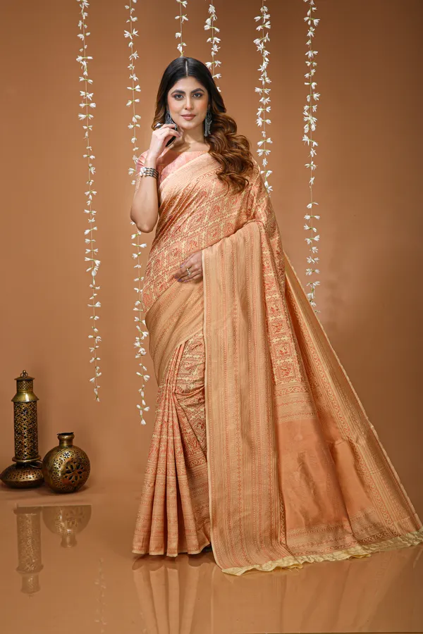 FLUIT_LESVETEMENTS_Self_Design_Kanjivaram_Jacquard_Saree_with_Unstitched_Blouse_(Orange)