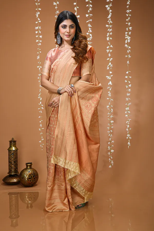 FLUIT_LESVETEMENTS_Self_Design_Kanjivaram_Jacquard_Saree_with_Unstitched_Blouse_(Orange)