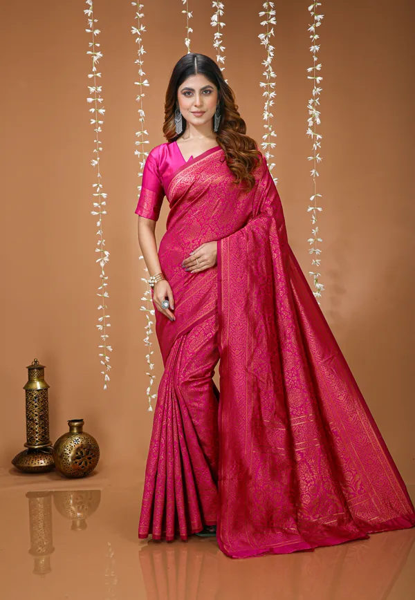 FLUIT_LESVETEMENTS_Self_Design_Kanjivaram_Jacquard_Saree_with_Unstitched_Blouse_(Pink)