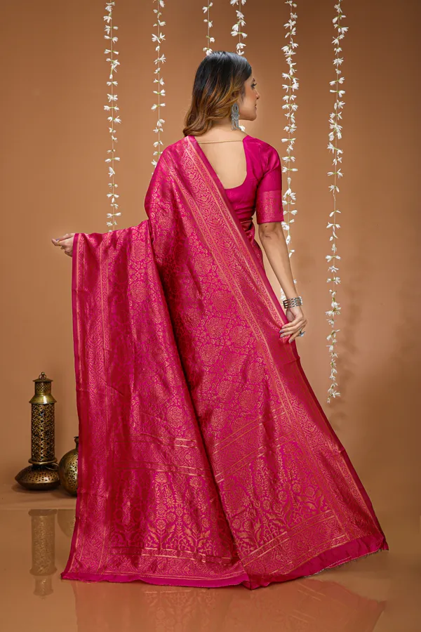 FLUIT_LESVETEMENTS_Self_Design_Kanjivaram_Jacquard_Saree_with_Unstitched_Blouse_(Pink)