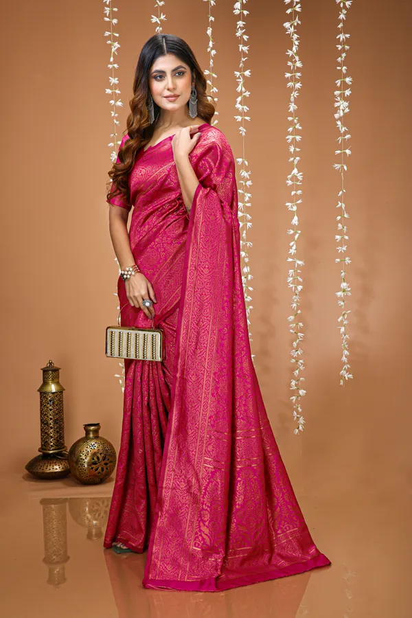 FLUIT_LESVETEMENTS_Self_Design_Kanjivaram_Jacquard_Saree_with_Unstitched_Blouse_(Pink)
