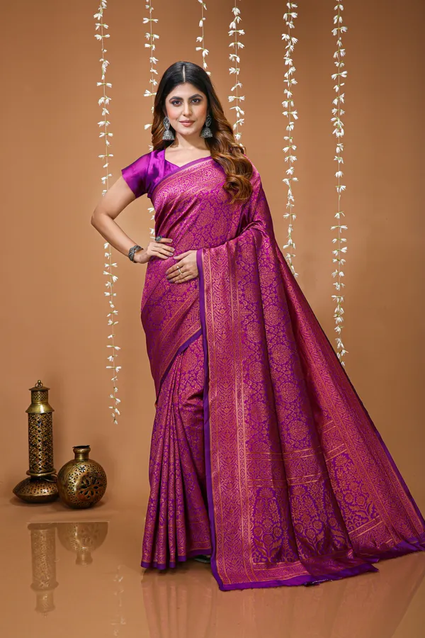 FLUIT_LESVETEMENTS_Self_Design_Kanjivaram_Jacquard_Saree_with_Unstitched_Blouse_(Magenta)