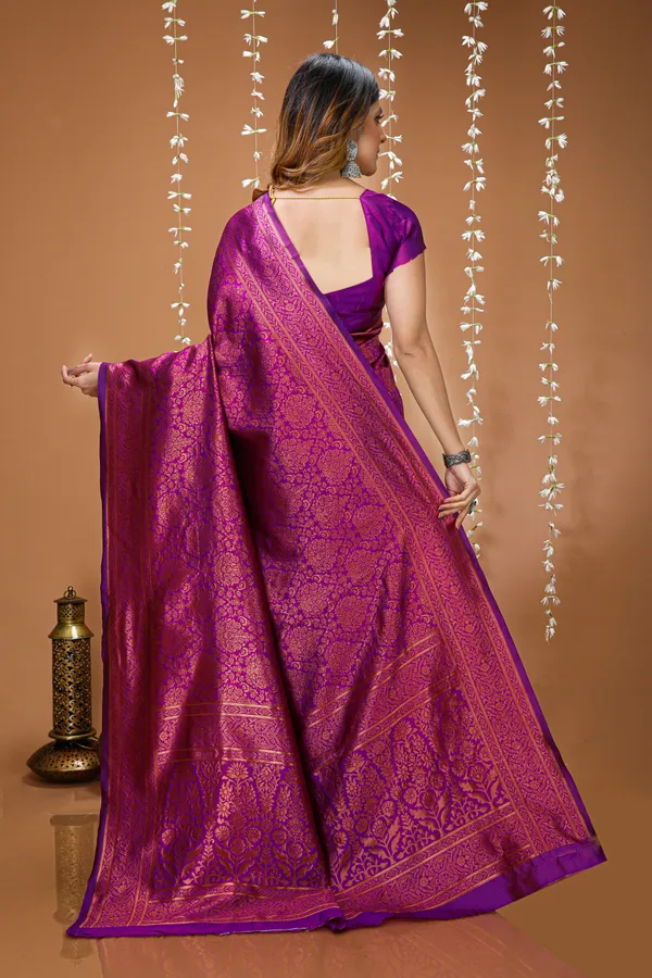 FLUIT_LESVETEMENTS_Self_Design_Kanjivaram_Jacquard_Saree_with_Unstitched_Blouse_(Magenta)