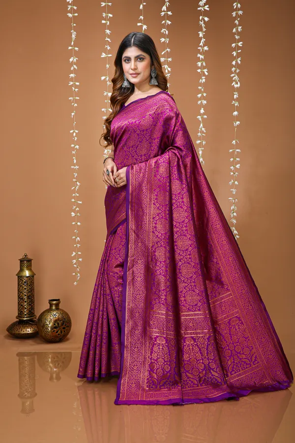 FLUIT_LESVETEMENTS_Self_Design_Kanjivaram_Jacquard_Saree_with_Unstitched_Blouse_(Magenta)