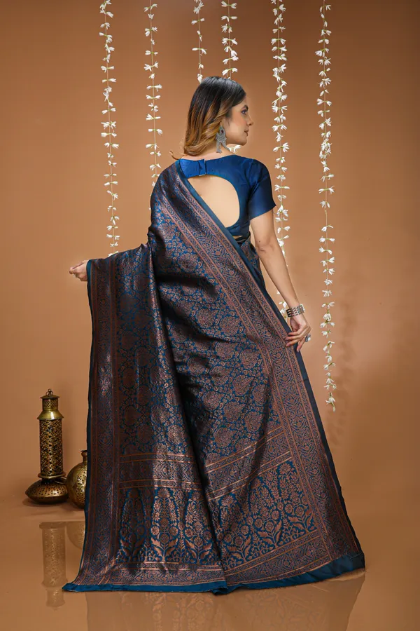 FLUIT_LESVETEMENTS_Self_Design_Kanjivaram_Jacquard_Saree_with_Unstitched_Blouse_(Dark_Blue)