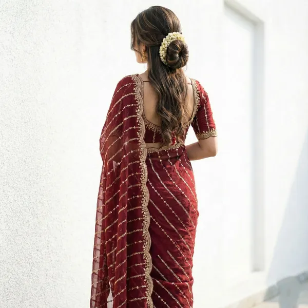 FLUIT_LESVETEMENTS_Embroidered_Bollywood_Satin_Saree_with_Unstitched_Blouse_(Maroon)