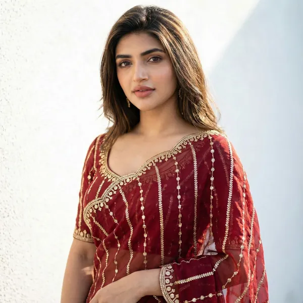 FLUIT_LESVETEMENTS_Embroidered_Bollywood_Satin_Saree_with_Unstitched_Blouse_(Maroon)