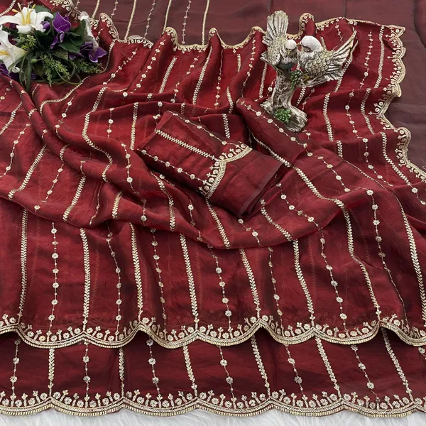 FLUIT_LESVETEMENTS_Embroidered_Bollywood_Satin_Saree_with_Unstitched_Blouse_(Maroon)